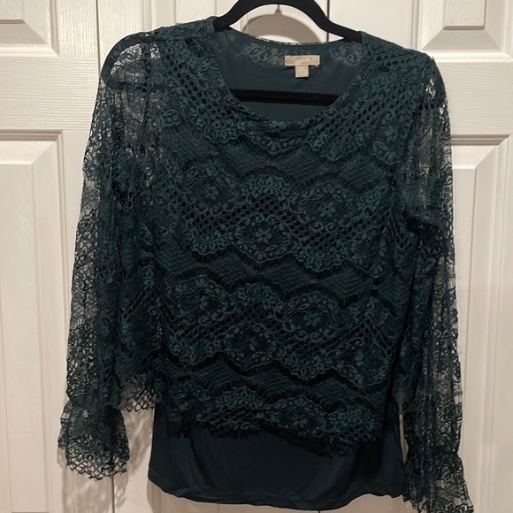 pointelle Tops - Pointelle Green Lace Blouse